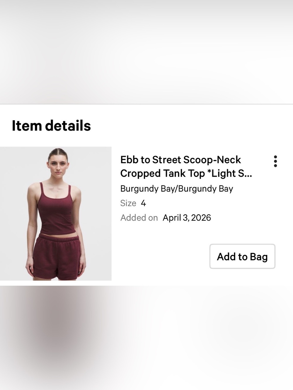 Lululemon Ebb to street Scoop Cropped Tank